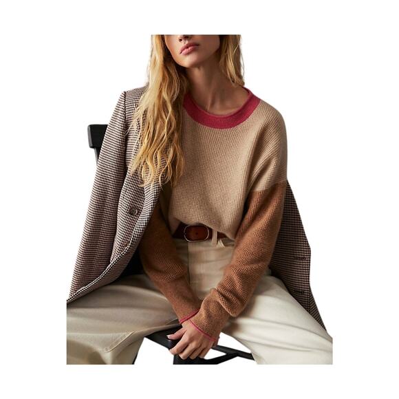 Maeve Sweaters - Maeve Brown Cashmere Colorblocked Sweater Size S